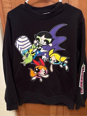 Powerpuff Girls Black Crewneck Graphic Sweatshirt